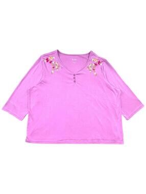 Vintage Blair Lavender Embroidered Floral Henley